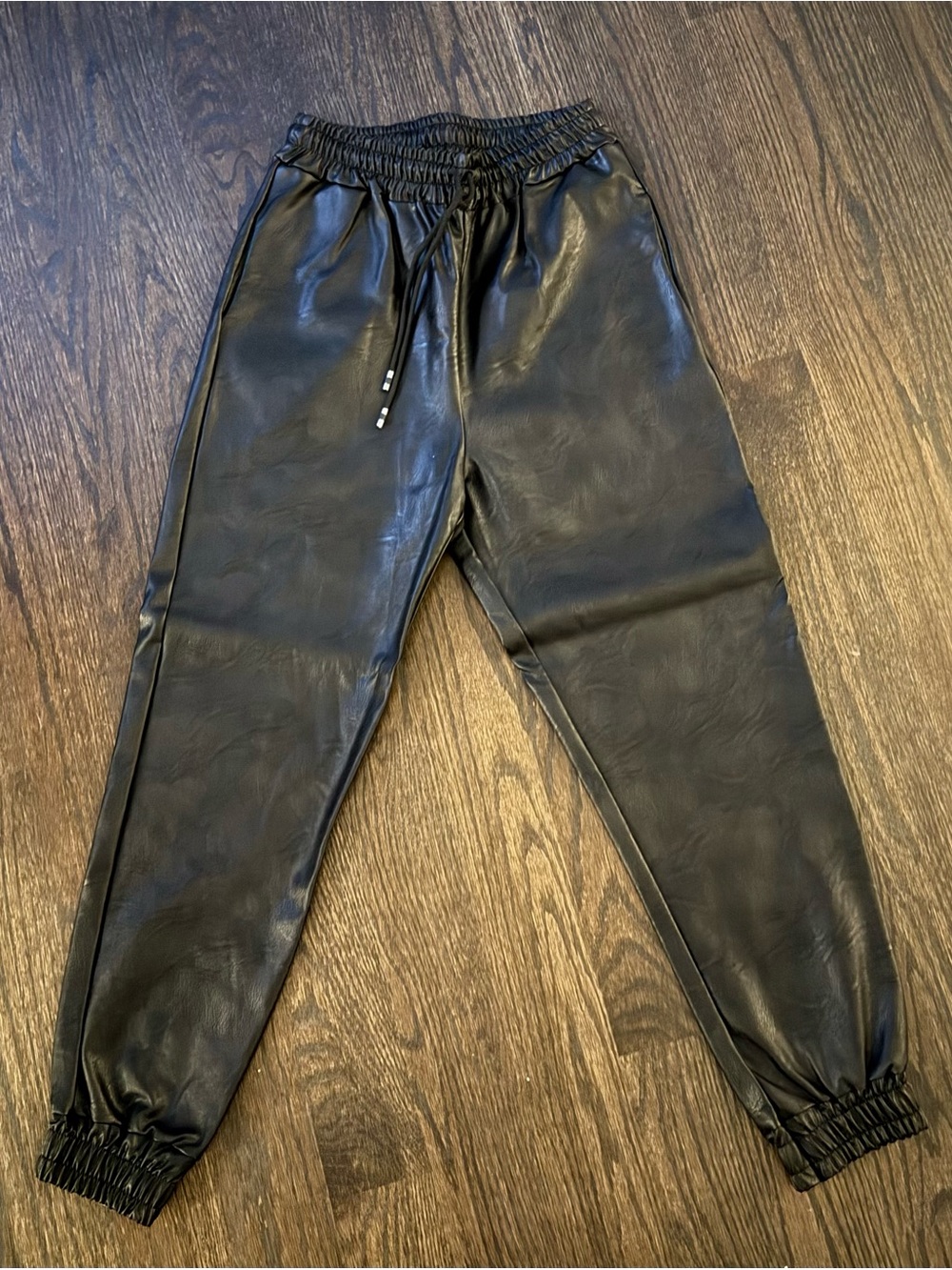 Faux Leather Black Jogger Pants with Elastic Waist